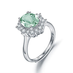 Adjustable Opening Design Natural Crystal Fashion Temperament Soleste Halo Sterling Silver Ring for Women