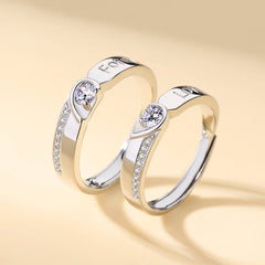 Zircon Heart Forever Love Silver Couple Ring