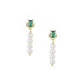 Emerald Cut Green Zircon with Beading Pearl Silver Drop Earrings for Women