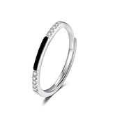 Black Rectangle with Zircon Silver Ring for Women