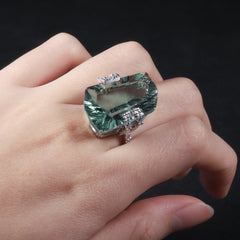 S925 Silver Natural Green Crystal Ring
