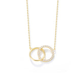 Double Circle with Zircon Sterling Silver Necklace for Women