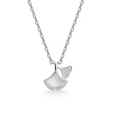 Opal Stone Ginkgo Leaf with Zircon Silver Necklace for Women