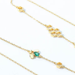 Honeycomb Green Zircon Bee Sterling Silver Necklace