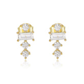 Rectangle Zircon with Beading Silver Studs Earrings for Women
