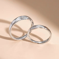 Wings Pattern Opening Sterling Silver Couple Ring