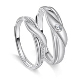 Irregular Wave Line with Zircon Silver Couple Ring for Women