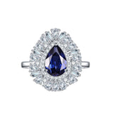 Luxury Halo Pear Drop Lab Created Sapphires Ring