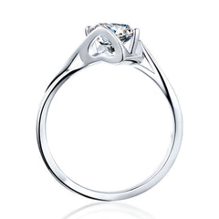 Twist Arm Heart Prongs 1.0 Carat Round Cut Moissanite Engagement Ring
