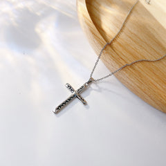 Decorative Pattern Cross Pendant Silver Necklace for Women