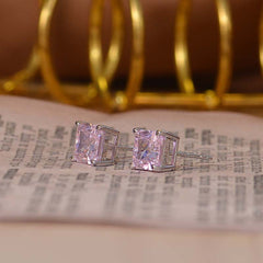 Solitaire Square Pink Zircon Stud Earrings