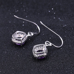 Natural Amethyst Soleste Halo Round Shape Silver Drop Earrings for Women