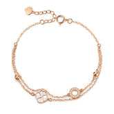 Mother of Pearl Lucky Clover Double-layer Silver Bracelet for Women
