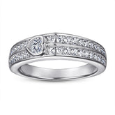 Half Circle Two Row Zircon with Heart Zircon Silver Ring for Women