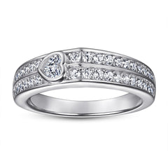 Half Circle Two Row Zircon with Heart Zircon Silver Ring for Women