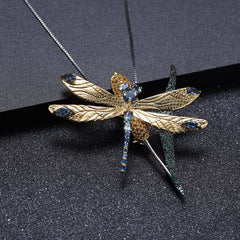 Brooch Pendant Dual-use Natural Topaz Dragonfly Pendant Silver Necklace for Women
