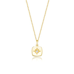 Eight-pointed Star Zircon Square Pendant Sterling Silver Necklace for Women