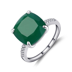 Natural Green Agate Square Four Prongs Solitaire Sterling Silver Ring for Women