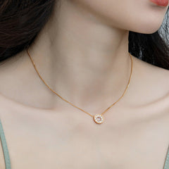 Halo Round Cut Pink Crystal Disc Pendant Necklace