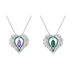 Luxury Design Inlaid Natural Colorful Gemstone Angel Wings Pendant Silver Necklace for Women