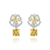 Premium Colourful Gemstone Butterfly and Flower Silver Drop Earrings for Women