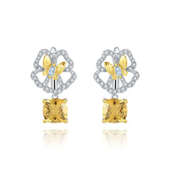 Premium Colourful Gemstone Butterfly and Flower Silver Drop Earrings for Women