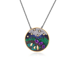 Natural Amethyst Garden Pendant Sterling Silver Necklace for Women