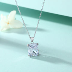 Colorful Rectangle Zircon Pendant Silver Necklace for Women