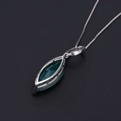 European Temperament Design Inlaid Green Agate Marquise Pendant Sterling Silver Necklace for Women