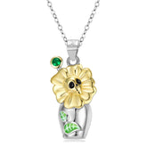 Halloween Skull Flower Vase with Green Zircon Silver Necklace