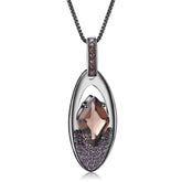 Italian Original Design Natural Tea Crystal Jewelry Pendant Silver Necklace for Women