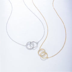 Double Circle with Zircon Sterling Silver Necklace for Women