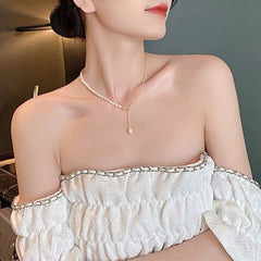 Two Colours - Freshwater Pearls - Half Pearls Silver Collarbone Necklace for Women