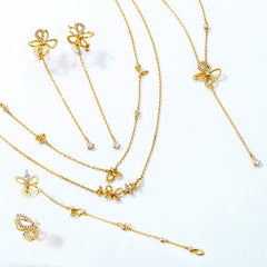 Butterfly Flower Zircon Double Layer Sterling Silver Necklace