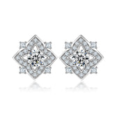 Four-leaf Clover with Round Zircon Silver Studs Earrings for Women