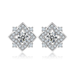 Four-leaf Clover with Round Zircon Silver Studs Earrings for Women