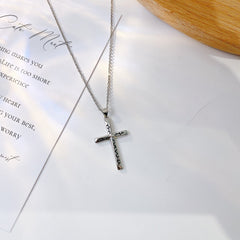 Decorative Pattern Cross Pendant Silver Necklace for Women