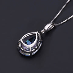 European Style Inlaid Natural Crystal Three Prongs Pear Drop Pendants Silver Necklace for Women