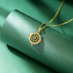Lotus Pattern Series Colourful Zircon Flower Pendant Silver Necklace for Women
