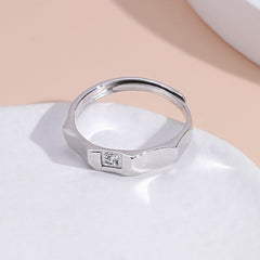 Round Zircon Wave Surface Design Opening Sterling Silver Ring