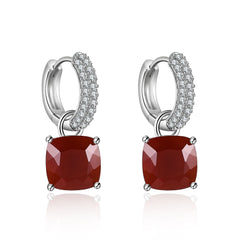Natural Colourful Gemstone Square Silver Drop Earrings for Women