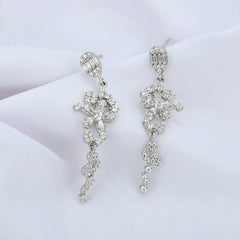 Stylish Flower with Zircon Silver Drop Earrings for Women