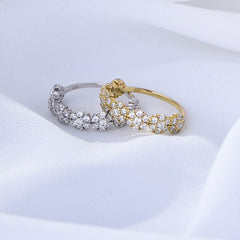 White Zircon Beading Flowers Design Sterling Silver Ring