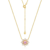 Zircon Pink Sun Flower Pendant Sterling Silver Necklace