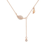 Leaves with Zircon Tassels Silver Necklace for Women