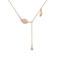 Leaves with Zircon Tassels Silver Necklace for Women