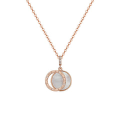 Double Circle with Mother of Pearl and Zircon Silver Necklace for Women