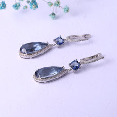 European Premium Stye Inlaid Crystal Soleste Halo Water Droplet Sterling Silver Drop Earrings for Women