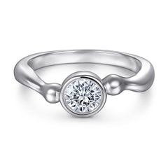 Round Zircon Wave Solitaire Silver Ring