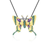 Brooch Pendant Dual-use Inlaid Natural Gemstone Butterfly Pendant Silver Necklace for Women